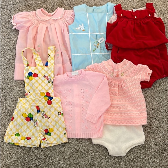Vintage Other - Vintage Baby Clothes Bundle, 8 Pieces in Total, 2 Rompers, 1 Dress, 2 Sets